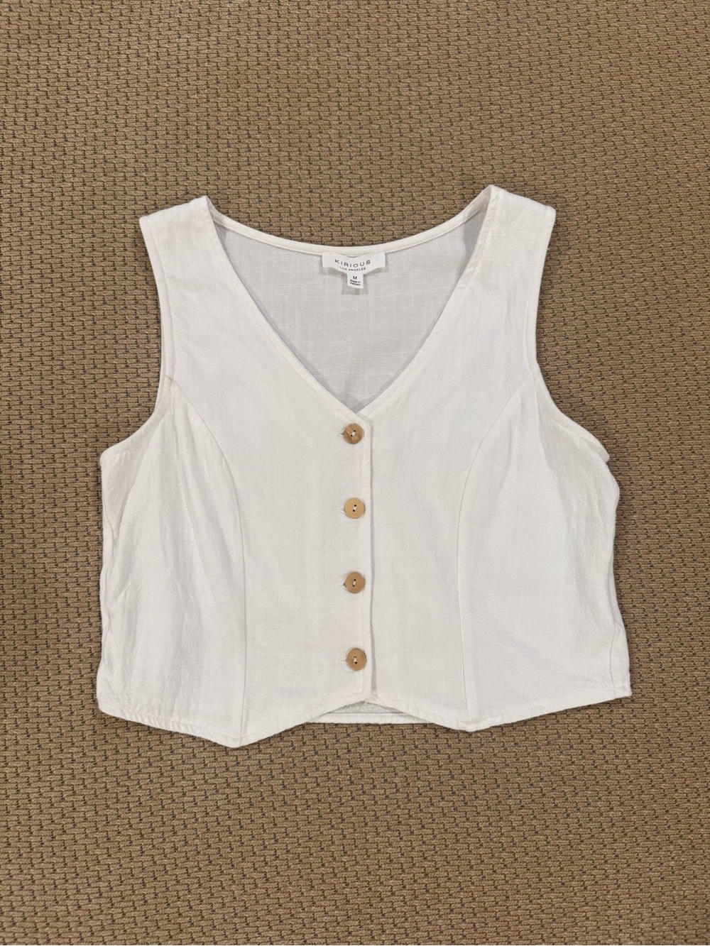 White Linen Blend Button-Front Top